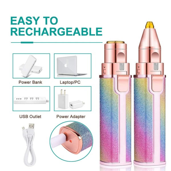 QADEEM™| 2 In 1 Rechargeable Electric Facial Hair Remover Multi Attractive Color With Usb Charging Cable And Cleaning Brush